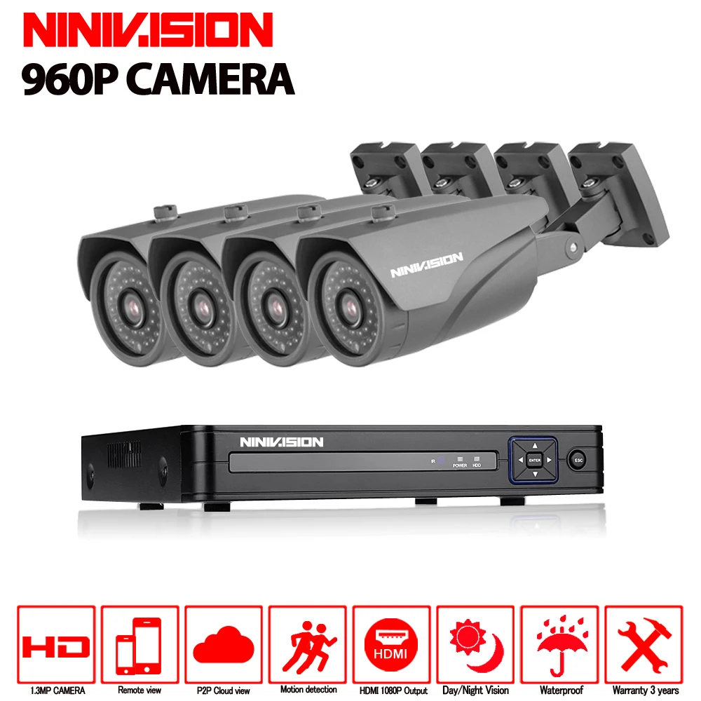 

4CH CCTV 1.3mp 960P IR Camera 4channel 960p System Kit home video surveillance CCTV 4ch security camera system support ip camera