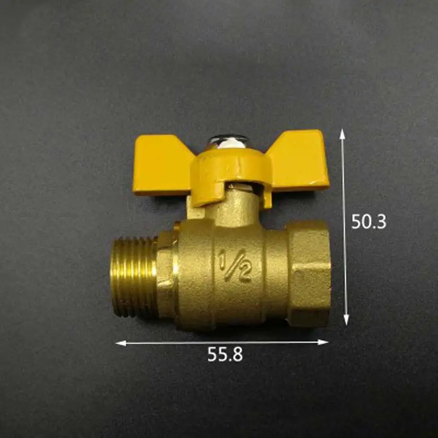 

Female to MaLe Brass Ball Valve With Butterfly Handle DN15 1/2" BSP Temperature 0-120C Pressure16Bar Port Size11.9mm
