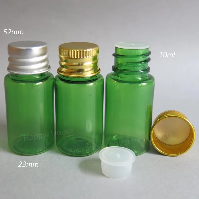 

100 x 10ml Refillable Portable PET Green Plastic Orifice Reducer Bottles with Aluminum Cap 10cc Empty Lotion Cosmetic Container