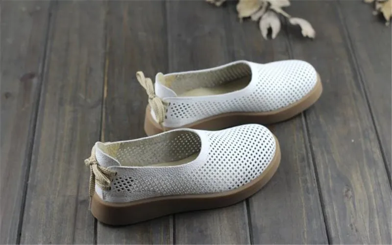 CEYANEAO/Женская обувь Летняя дышащая обувь с перфорацией женская обувь на плоской подошве из натуральной кожи с круглым носком без застежки(1023-3