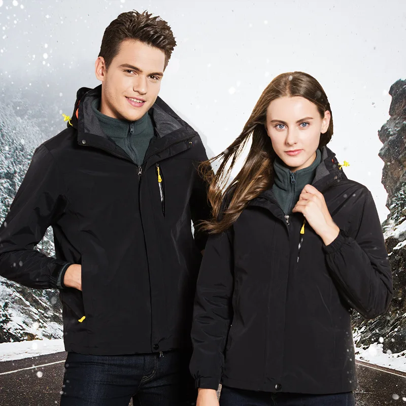 

Outdoor autumn and winter jackets for men and women three in one and two sets of detachable plus velvet mountaineering clothing