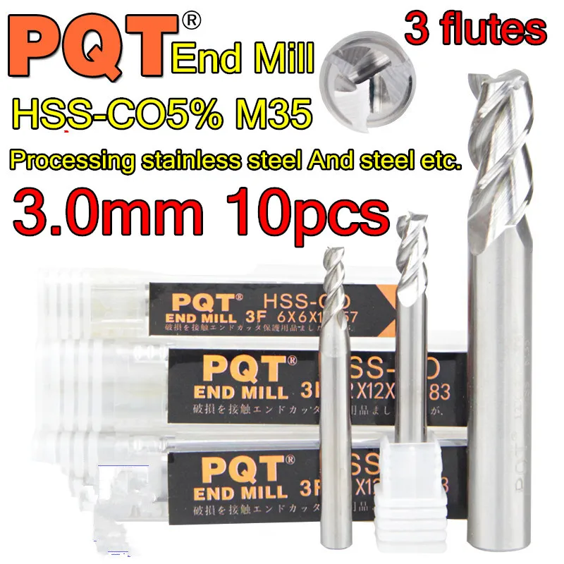 3.0*6*8*52mm 10pcs/set 6mm petiole 3 flutes Japan PQT HSS-CO5% M35 End Mill Processing stainless steel And etc. | Инструменты