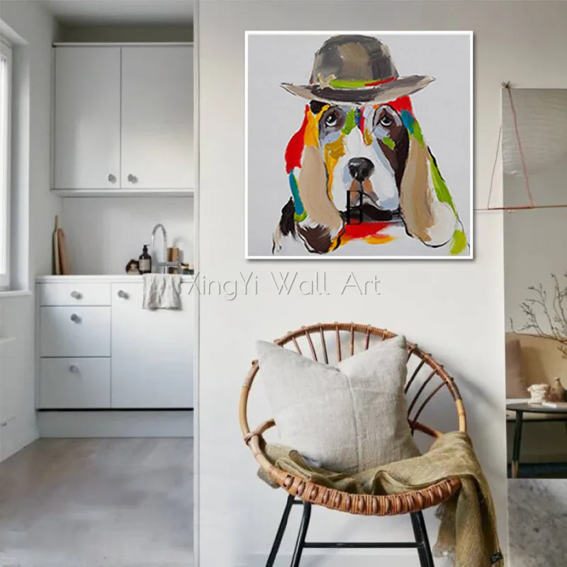 

Knife Animal canvas painting wall art pictures for living room home decor acrylic thick texture Abstract dog quadro caudro decor