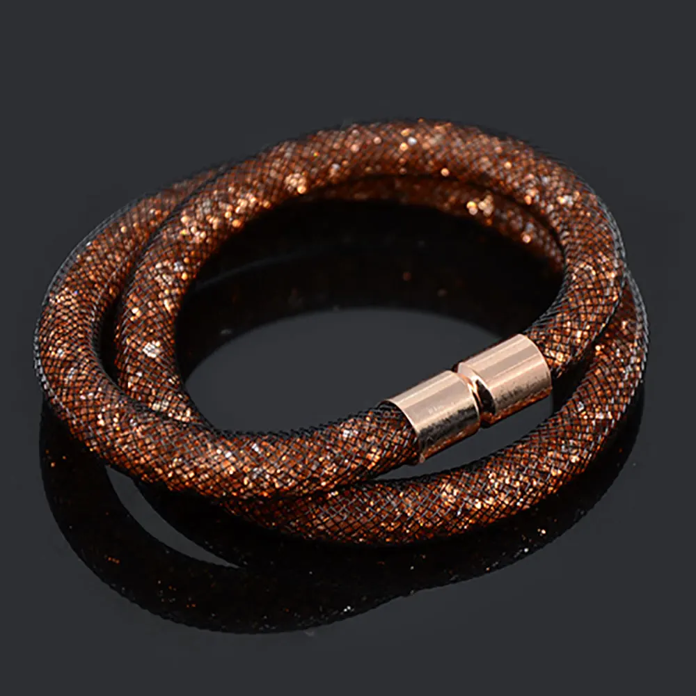 

Chanfar Handmade Small Resin Crystal Filled Tube Mesh Double Magnetic Clasp Bracelet Jewelry For Woman