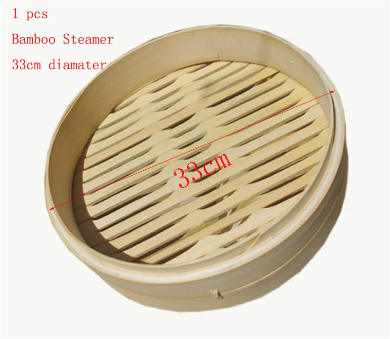 33cm steamer Одна клетка или крышка для приготовления бамбуковой пароварки для рыбы, риса, овощей, набор корзин для закусок, кухонные инструменты для приготовления пищи, пароварка для вареников, паровой горшок - Цвет: 33cm steamer