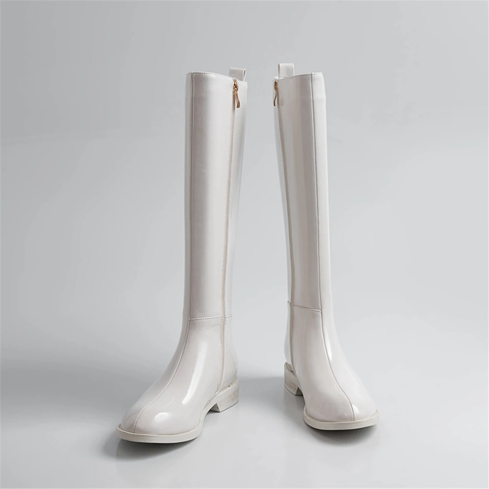 DORATASIA/Новинка; элегантные сапоги до колена из лакированной искусственной кожи; коллекция года; сезон осень; большие размеры 33-42; фирменный дизайн; женская обувь на низком каблуке
