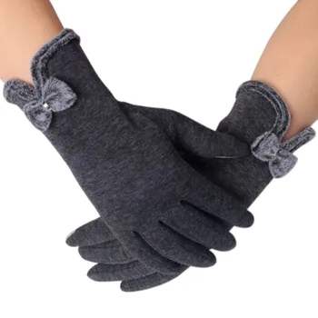 

New Fashion Women Gloves Autumn Winter Cute Bow Black Warm Mitts Full Finger Mittens Women Cashmere Female Gloves