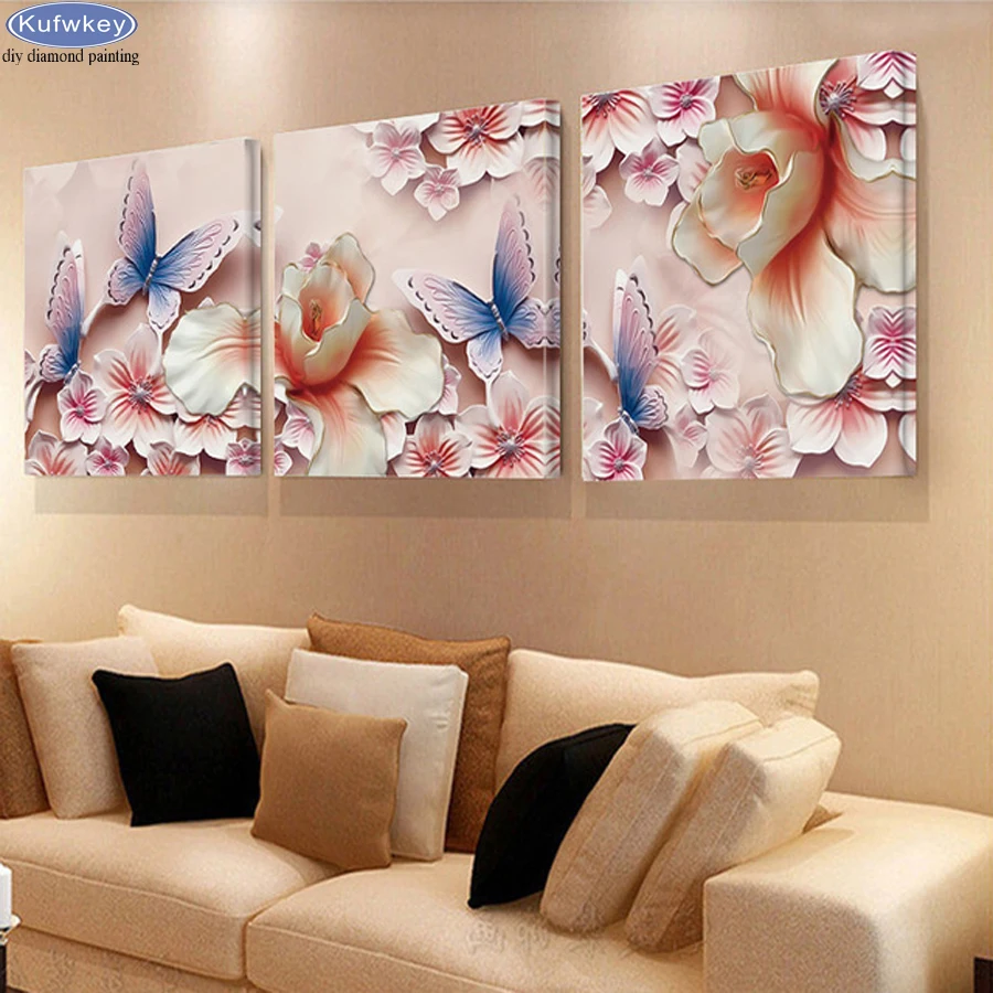 

Triptych Painting Diamond Embroidery Full square 5D DIY Diamond Painting abstract flower Cross Stitch Rhinestones Painting
