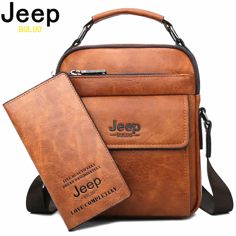 

JEEP BULUO Men Shoulder Bags High Quality Handbags Man's Messenger Bag Fashion Split Leather For Men Tote 2019 New 2PC/Set