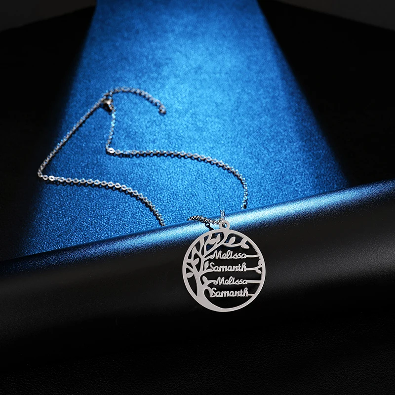 

Personalized Tree of Life Engrave Name Necklace Stainless Steel Custom Necklaces & Pendants Family Gifts Jewelry