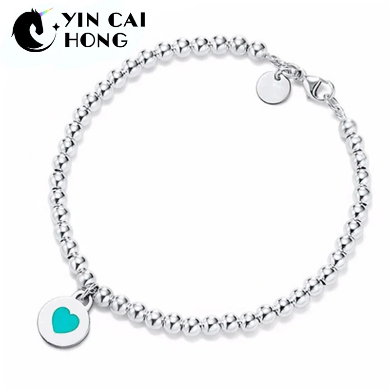 

NEW Charm Gift 925 Sterling Silver Blue Heart shaped TIFF Attractive Elegance Temperament Bracelet World Jewelry