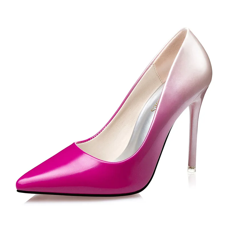 

FEERIJT 2019 spring new fashion casual high heels women professional gradient color pointed shallow mouth stiletto women's shoes