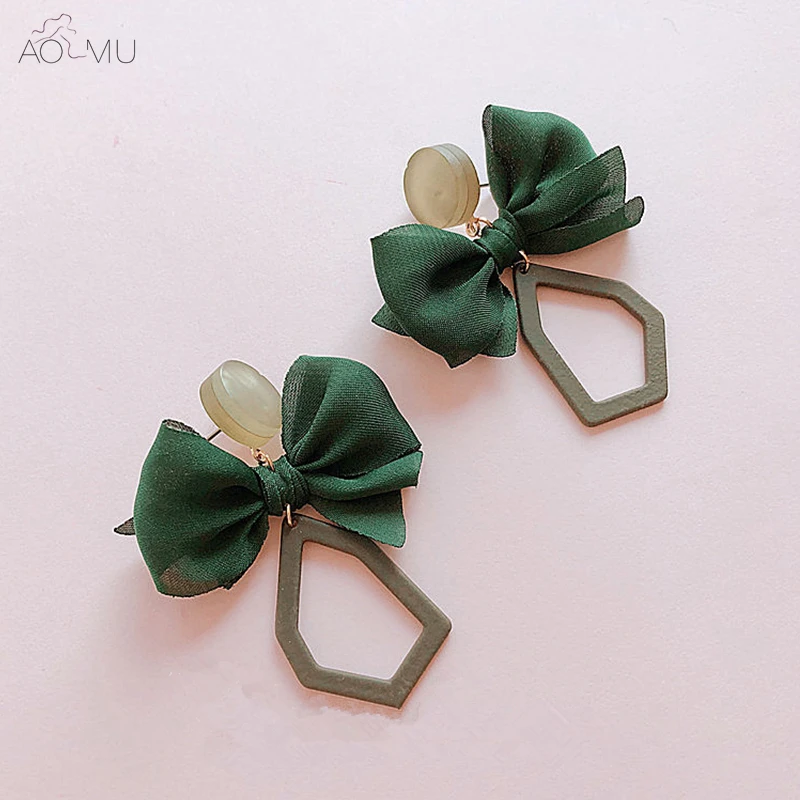 

AOMU Lolita Style Acrylic Ribbon Bowknot Geometric Irregular Square Long Drop Earrings for Women Girl Party Cosplay Jewelry