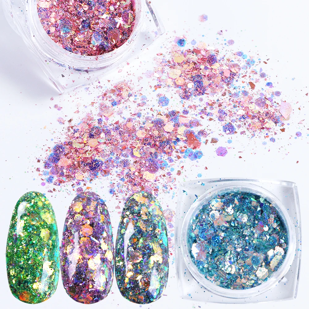

1 box Nail Art Glitter Powder Dust Hexagon Flakes Nail Sequins 3D Irregular Paillette Decoration UV Gel Polish Tips JIXKP01-12