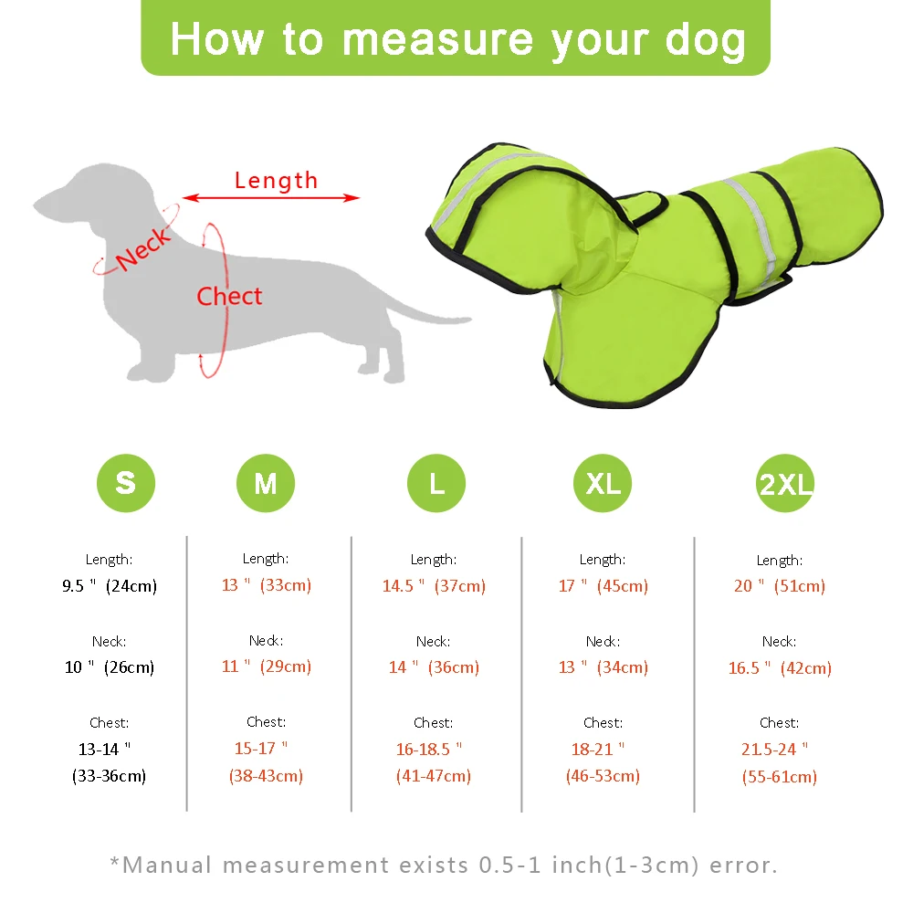 Дождевик для собак, светоотражающий дождевик, водонепроницаемая одежда для домашних животных, дождевик для домашних животных, маленьких и средних собак, щенков, собачек, зеленый, красный, S-2XL