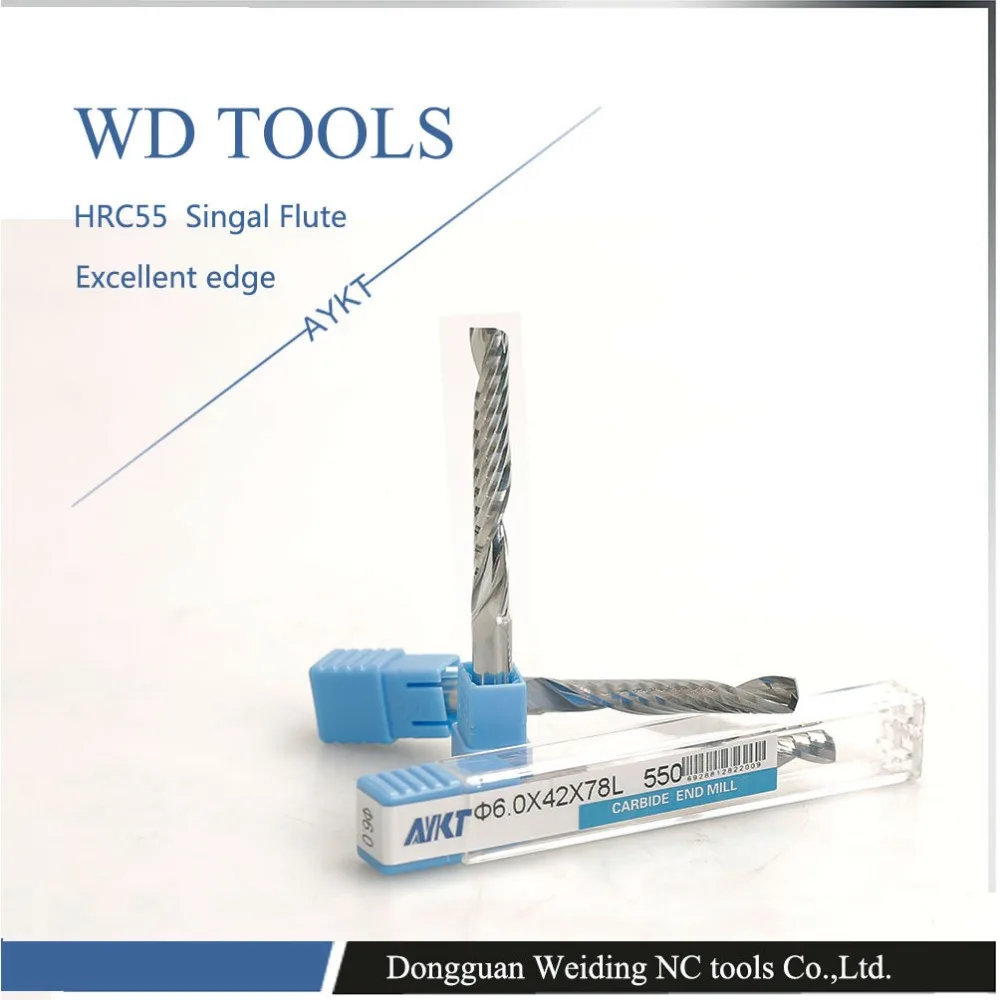 5pcs 2x22mm single flute down cut spiral endmills,left hand cutting bit