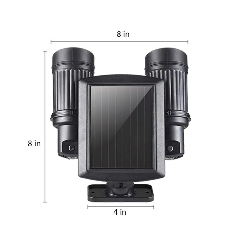 Светодио дный светодиодный солнечный свет, индукция человеческого тела с двойной головкой прожекторы, наружная водостойкая настенная лампа двор огни-черный(белый свет