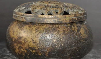 

old Chinese palace Bronze wealth bat Person Hill statue incense burner Censer