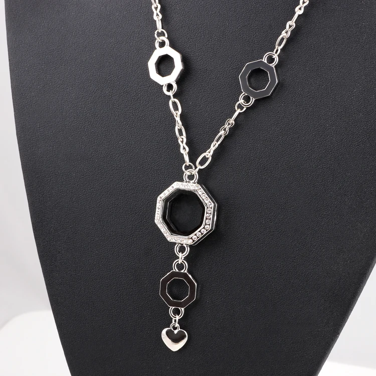

5Pcs/Lot Geometric Octagon Living Memory Floating Locket Pendant Chain Necklaces For Women Wedding Gift Jewelry Wholesale