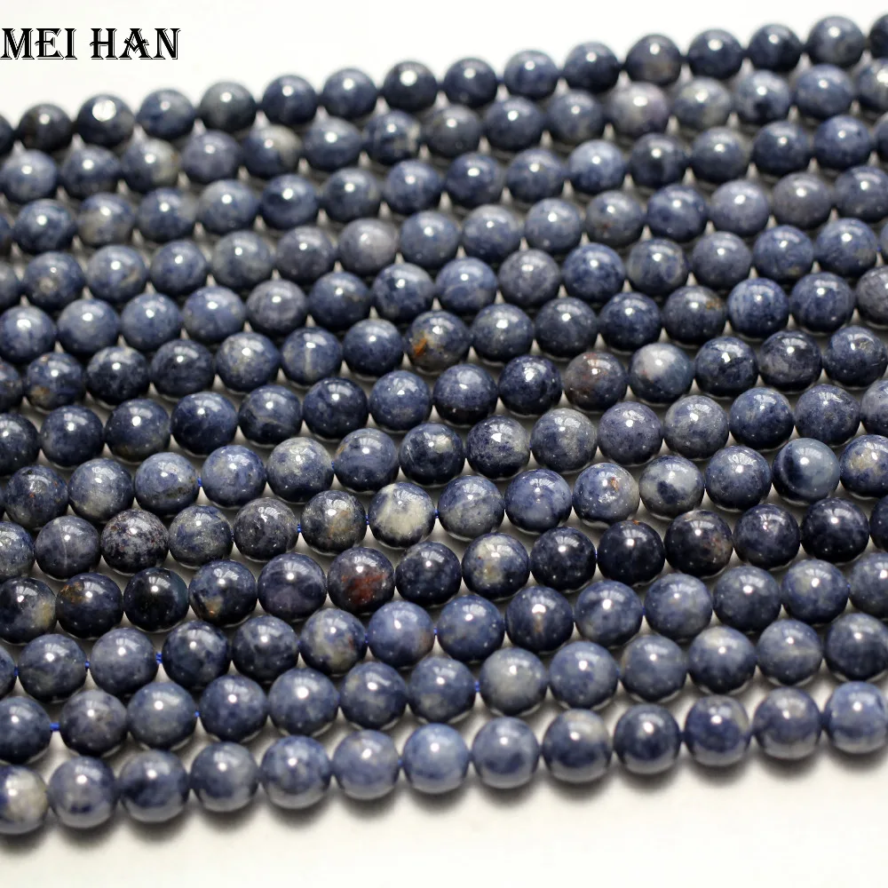 

Meihan Free shipping (52beads/strand) natural 7.5-8mm Blue Sapphire smooth round loose beads for jewelry making design bracelet
