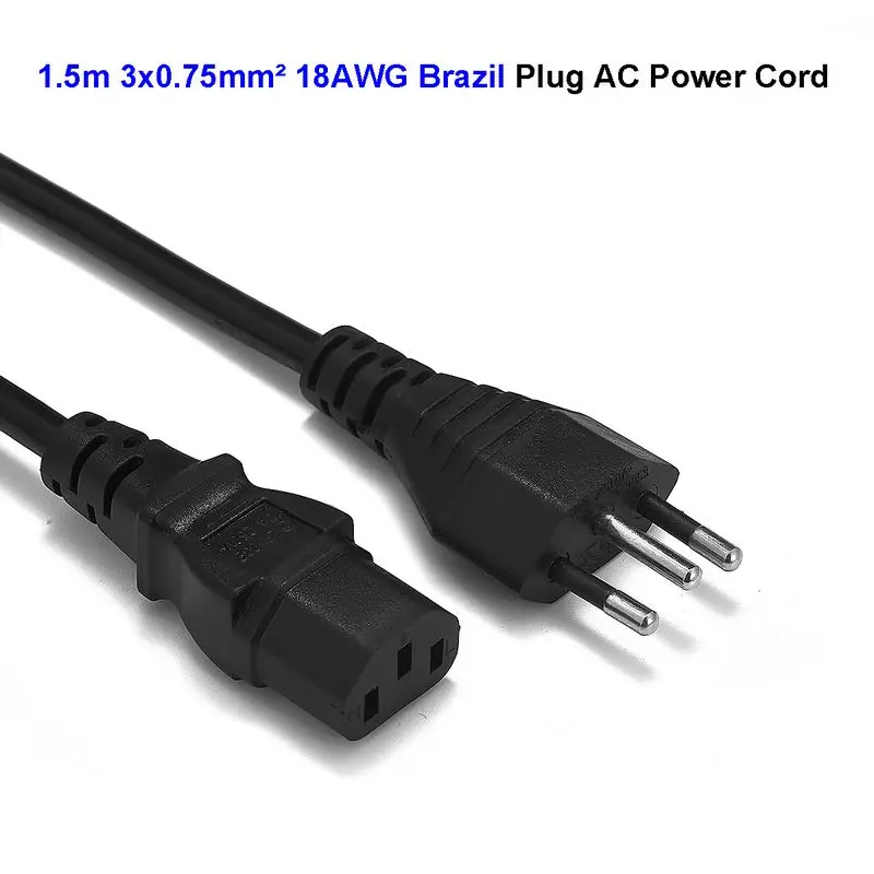 

Brazil Power Cord BRA Plug IEC C13 Power Extension Cable 1.5m 18AWG For Dell PC Computer Monitor Epson Printer LG TV