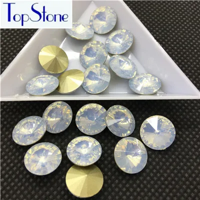 TopStone 100 шт 8,10, 12,14 16 18 мм Смола Опал круглые стразы Rivoli - Цвет: N1 white opal