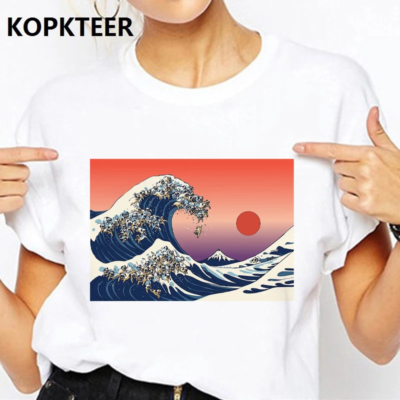 

Harajuku T Shirt Funny Dog Wave Graphic Tees Camiseta Mujer Women Clothes Korean Aesthetic Tops Tee Shirt Femme Streetwear