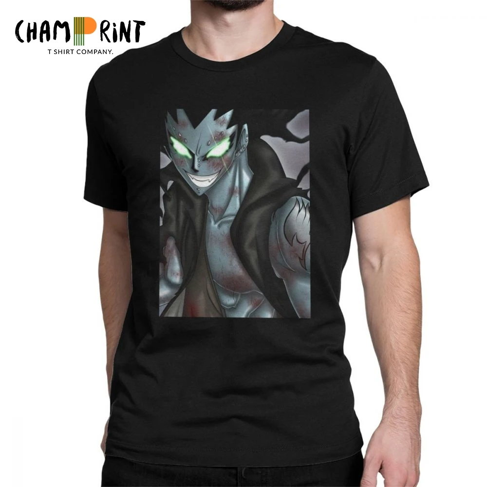 

Fairy Tail T-Shirts Men Gajeel Short Sleeve Creative Tee Shirt O Neck Cotton Clothes Black T Shirts