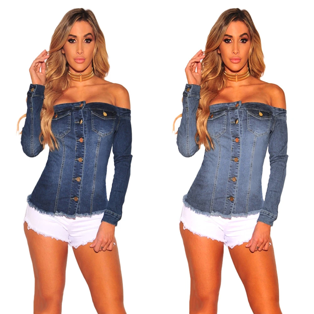 shoulderless jean jacket