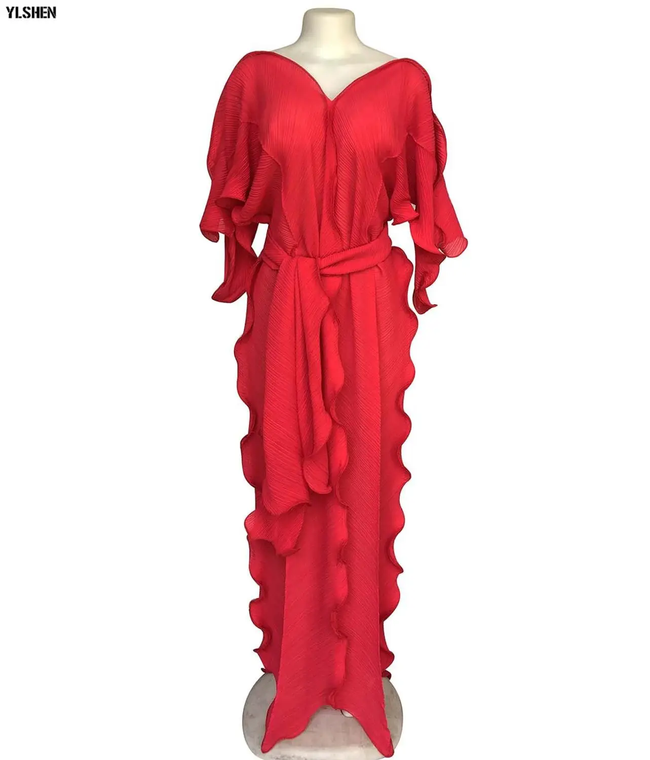 Новые африканские платья для женщин Дашики Фалбала африканские платья одежда Базен Riche Сексуальные Плиссированные v-образным вырезом Длинные африканские макси платья для женщин - Цвет: Red