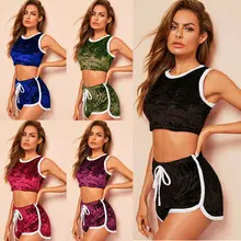 Женский спортивный костюм из 2 предметов, Женский комплект в полоску для активного отдыха, размеры для фитнеса, тренировки, бандажный укороченный топ и шорты, комплект из 2 предметов