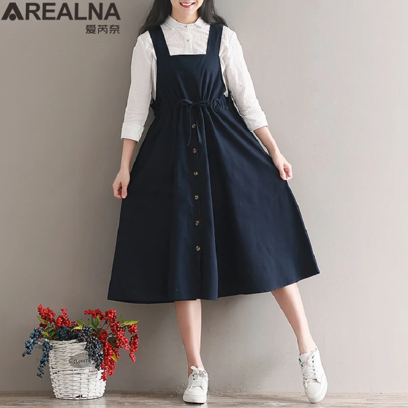 

Summer Autumn Mori Girl Sleeveless Vintage Women Dress Korean Cotton Linen Casual Loose Vestidos Spaghetti Strap Female Dresses