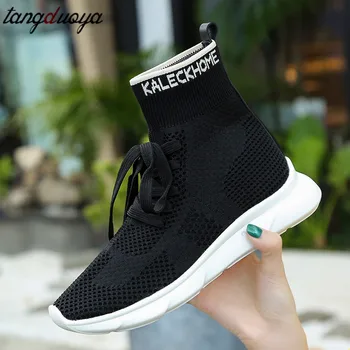 

high top sneakers women flats breathable running shoes for women mesh socks sneakers sport shoes woman white black