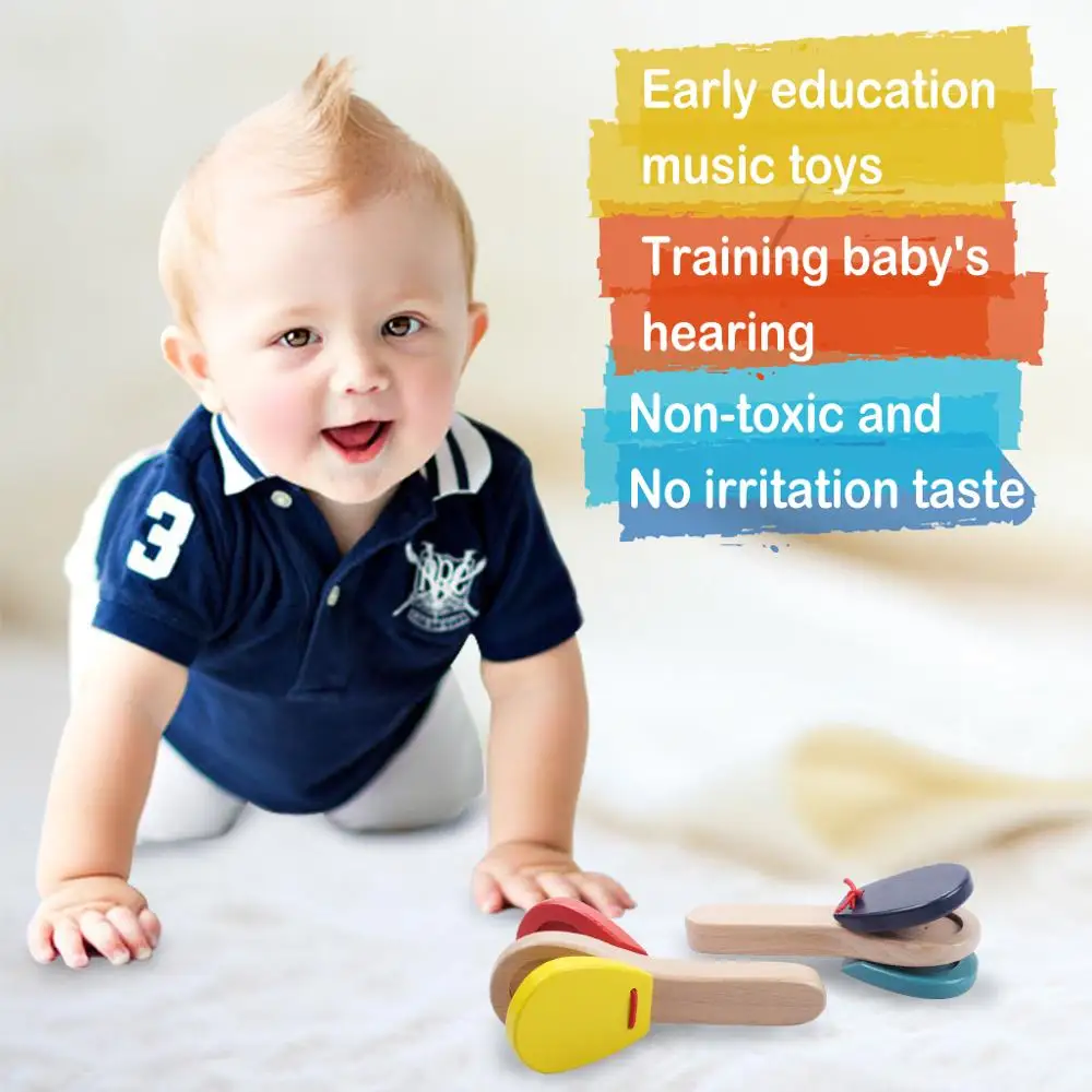Wooden Castanet  Rhythm Musical Percussion Instrument Toy For Baby Kids Infants (1)
