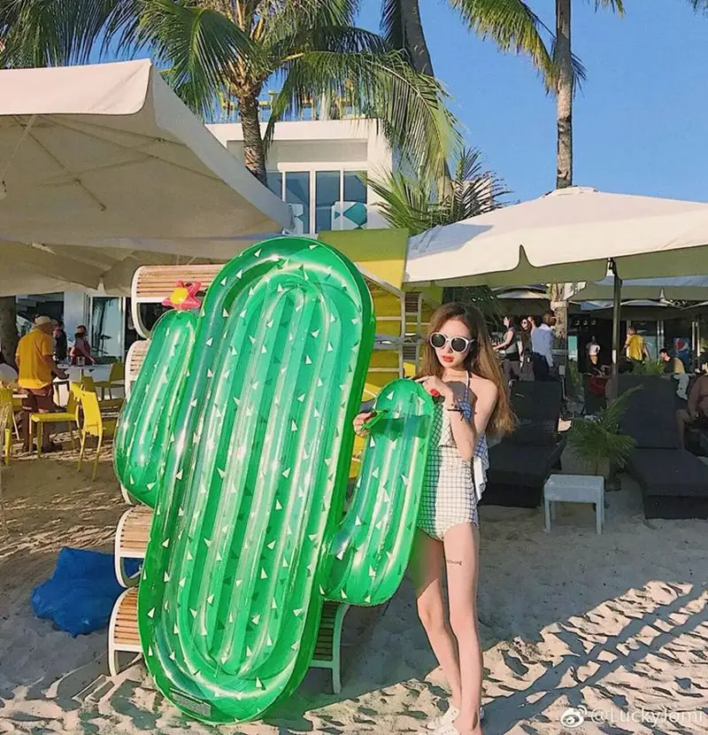 

Hot! 180cm 70inch Huge Inflatable Cactus Pool Float Inflatable Island Beach Air Mattress For Swimming Pool Water Sports Fun Toy