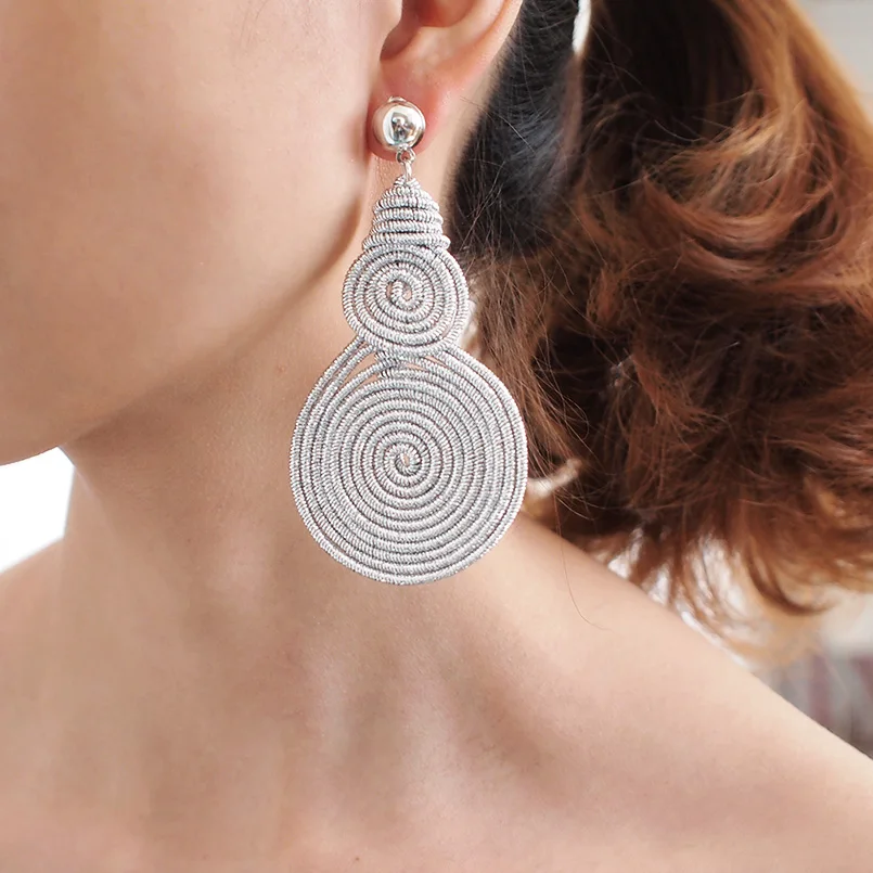 MANILAI Bohemian Alloy Spiral Round Statement Earrings Women Vintage Metal Drop Dangle Earrings Fashion Jewelry Wholesale 2020