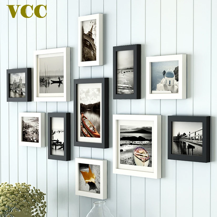 

11 Pcs Nordic Style Natural Wood Photo Frame Photo Black and White Color,Cheap Wood Wall Art Picture Frames Set for Living Room