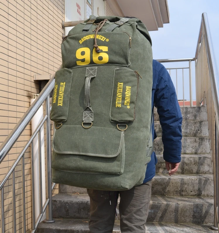 

Multi-purpose canvas trip is a cross-bag handbag, 97L very large capacity Backpack Strong Canvas Travel bag