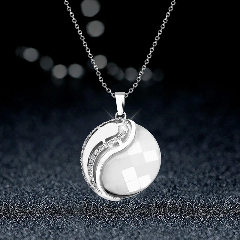 Ожерелье с подвеской Инь Янь украшенное кристаллами|chain for women|ceramic pendantcharm necklace |