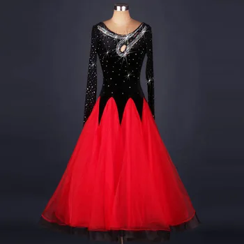 ladies dresses for ballroom dancing waltz Tango standard flamenco skirts black red long sleeves sexy kleed modern practice kids
