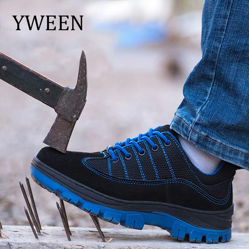 YWEEN New Men Safety Work Boots Fashion Autumn Breathable Mesh Steel