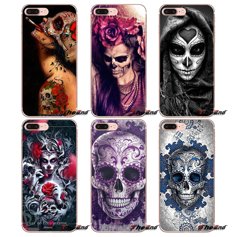 Для Apple iPhone X 4 4S 5 5S SE 5C 6 6S 7 8 Plus 6Plus 7plus 8plus Fundas Coque Sugar Skull dark Flower Floral силиконовый чехол |