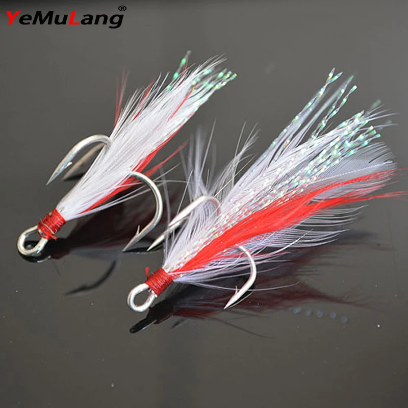 YeMuLang Brand 2pcs Artificiais Feather Fly Lure Bait Fishhooks Three