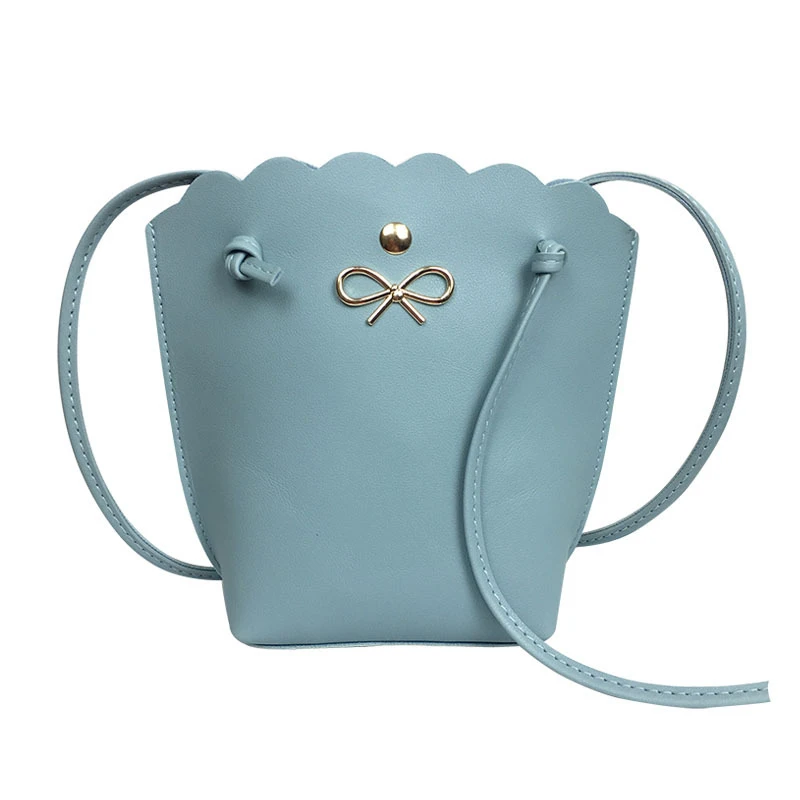 

PU Bucket Type Bow Decoration Lace Ladies Hot Fashion One Shoulder Slung Mobile Phone Bag 2019 Summer New Small Bag