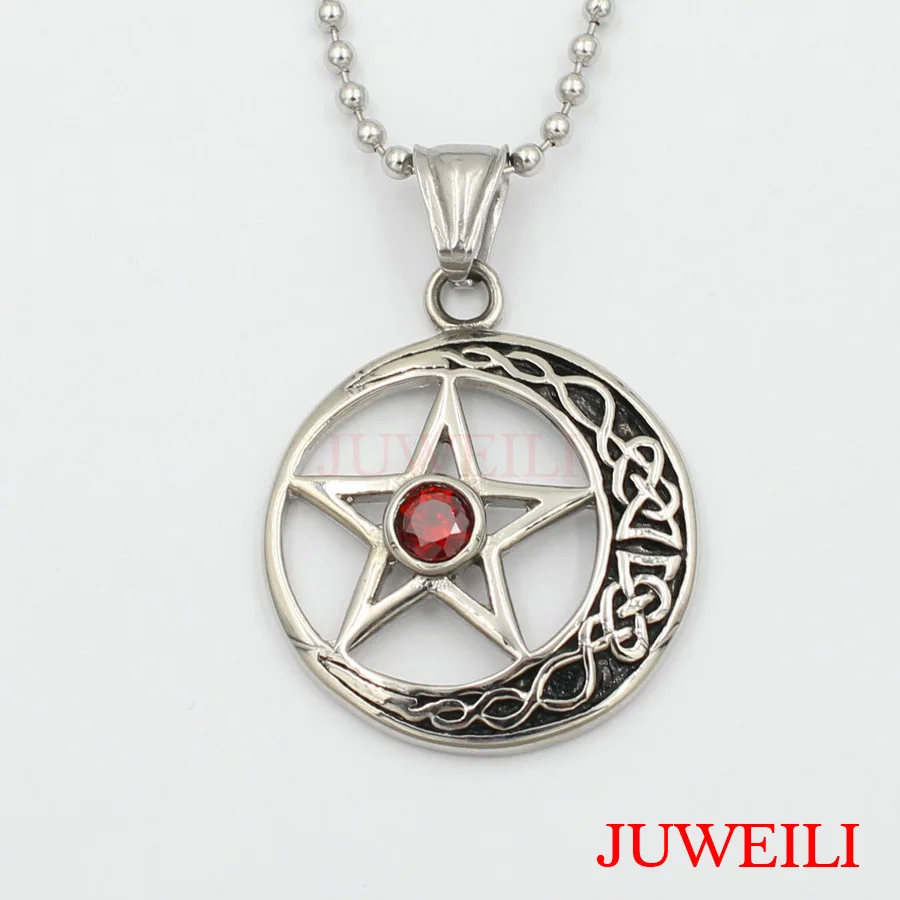 JUWEILI Jewelry 1x Retro Star Moon Totem Set Rhinestone Stainless Steel Pendant Necklace With Chain Charms Women Men Amulet | Украшения и