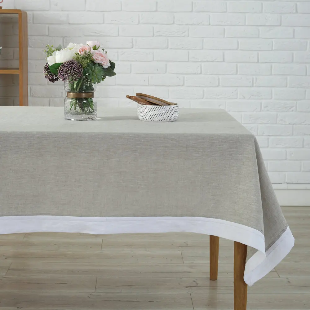 

two tone border style Linen Table cloth 100% French Linen Patchwork Home Decor