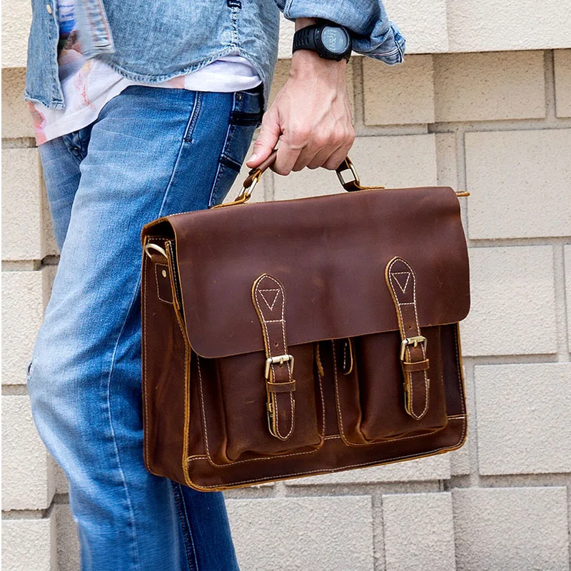 Винтажная кожаная мужская сумка crazy horse из натуральной кожи 15 дюймов портфель для ноутбука сумка мужская деловая сумка из воловьей кожи