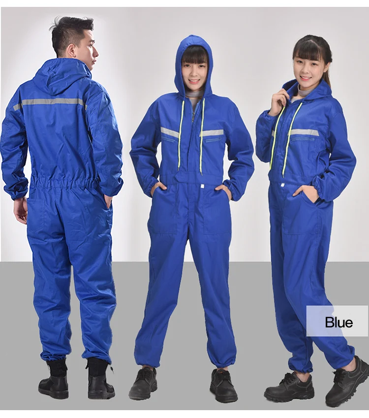 Men Women Coveralls Long Sleeve Hooded Reflective strip Overalls Auto Repair Engineering Spray Paint Workwear Working Uniforms (5)