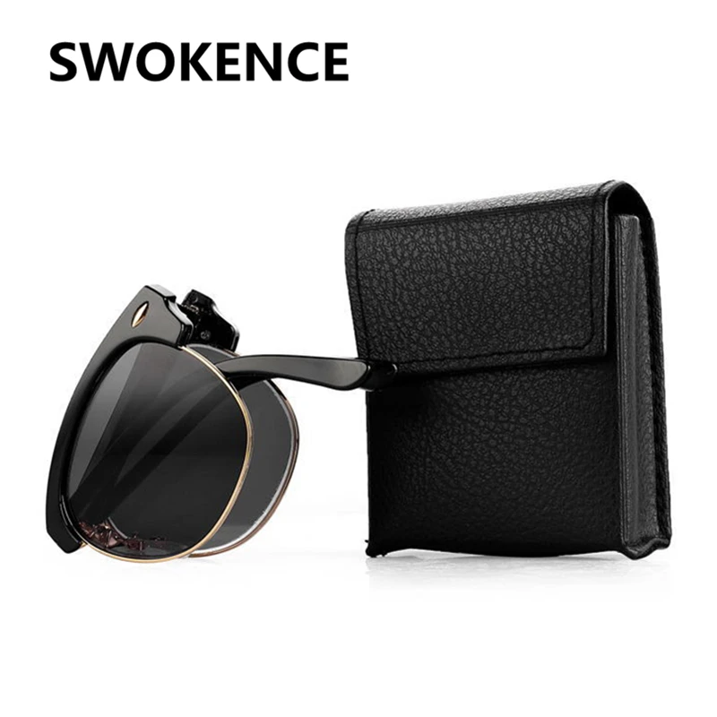 

SWOKENCE Classic Design Folding Reading Glasses Sunglasses & Case Women Men Elegant Rivet Frame Foldable Presbyopic Glasses R141