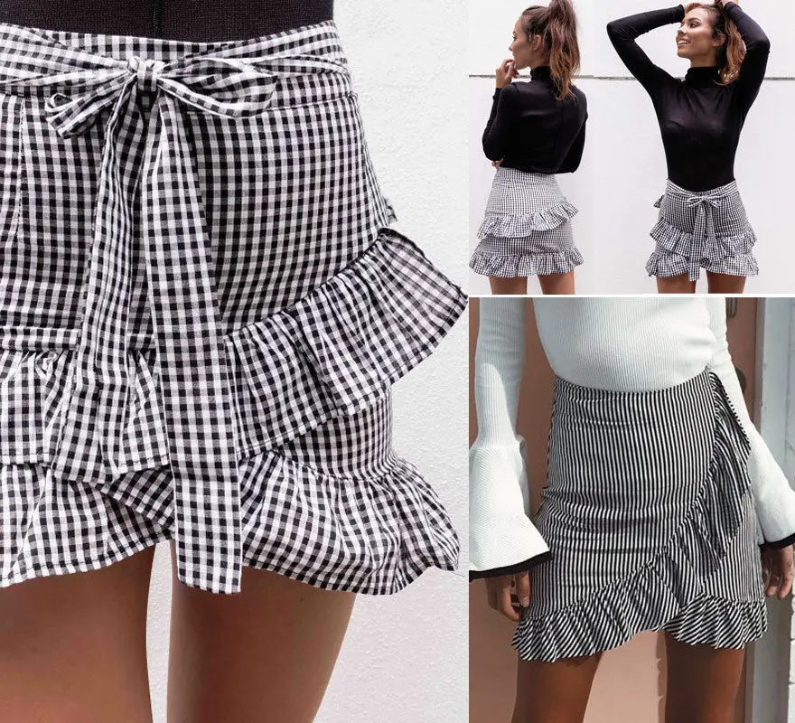 Mini faldas cortas A rayas plisadas volantes acampanadas de Skater de cintura alta para mujer|pleated skirt|a pleated skirtshort mini skirt - AliExpress